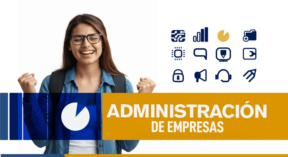 Estudiante de administración de empresas celebrando su formación profesional
