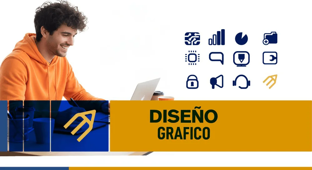 Estudiante de diseño gráfico trabajando en proyectos creativos desde computadora portátil