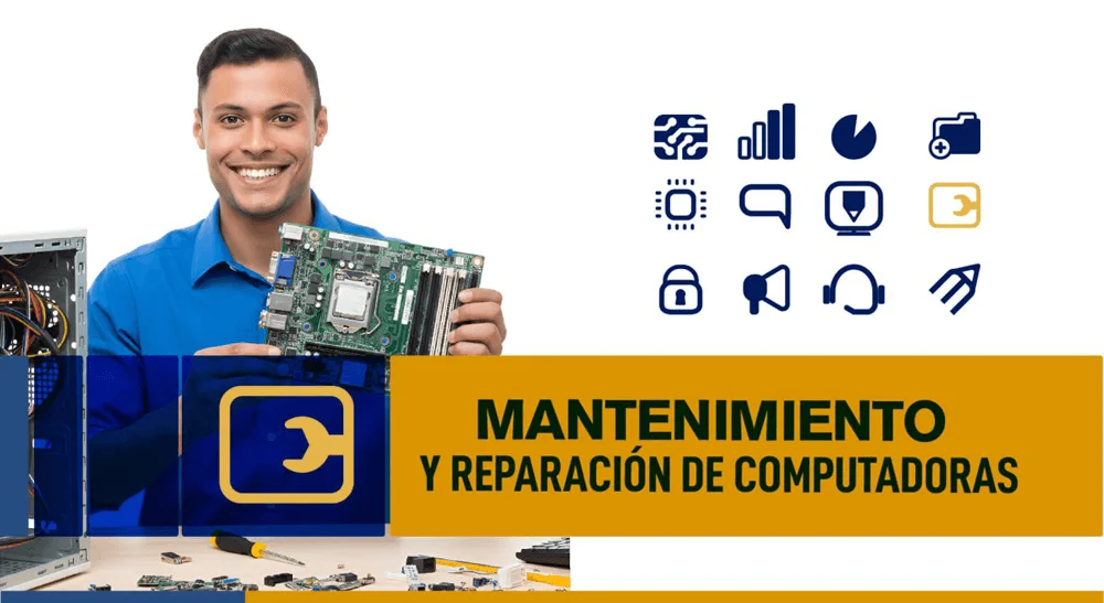 Técnico realizando mantenimiento y reparación de computadoras de escritorio