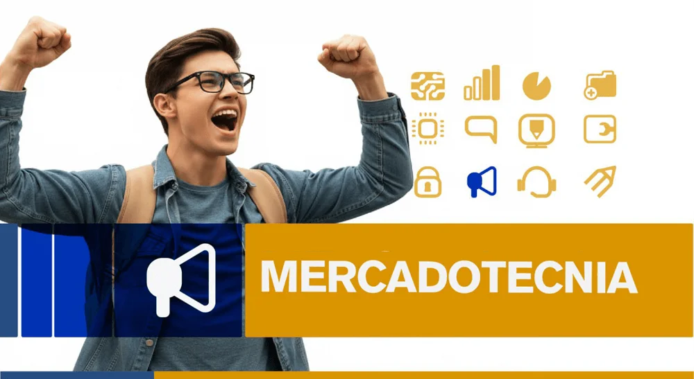 Estudiante de mercadotecnia celebrando resultados exitosos de una estrategia de marketing