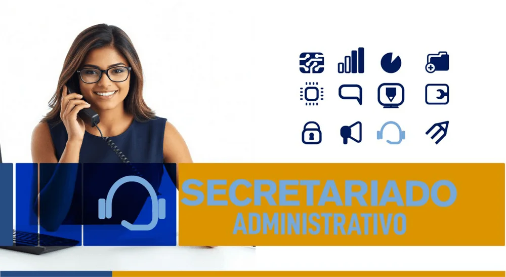 Profesional de secretariado administrativo atendiendo comunicaciones en oficina